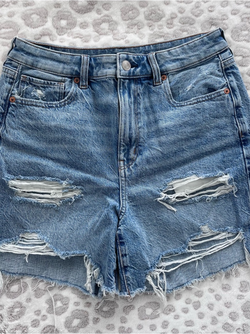 American Eagle Outfitters Distressed Light Blue Denim Shorts